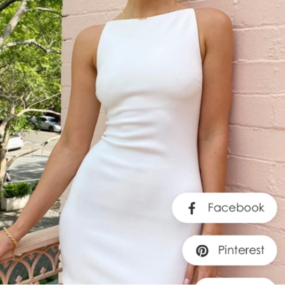 ELEGANT HIGH BOAT NECK SLEEVELESS BODYCON MINI DRESS - WHITE